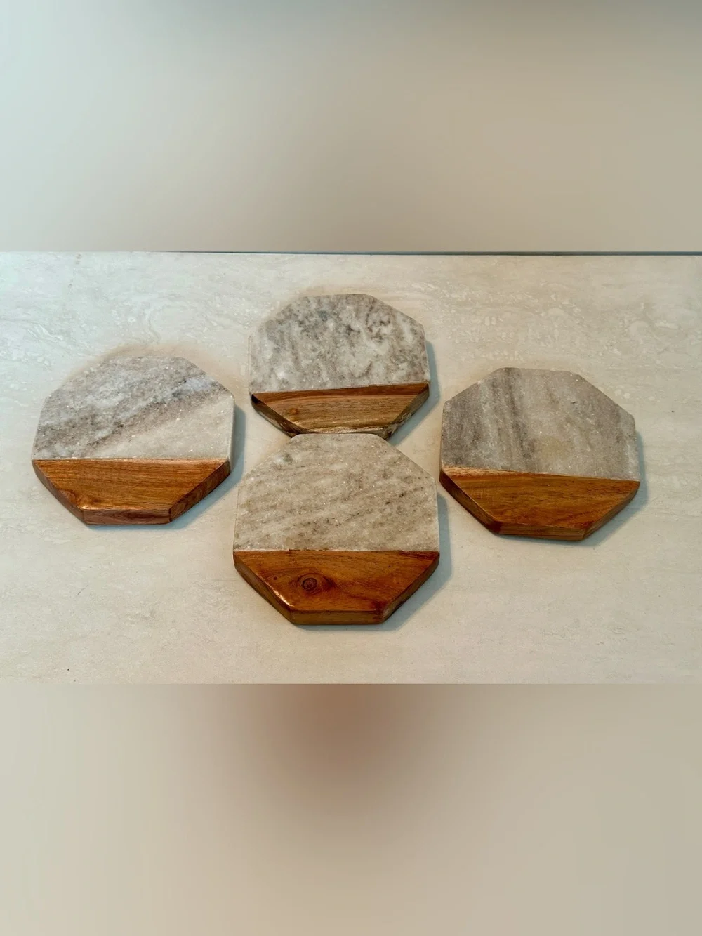 Marble & Wood Coasters Octagon Set of 4 Grey/Brown - Royal Standard